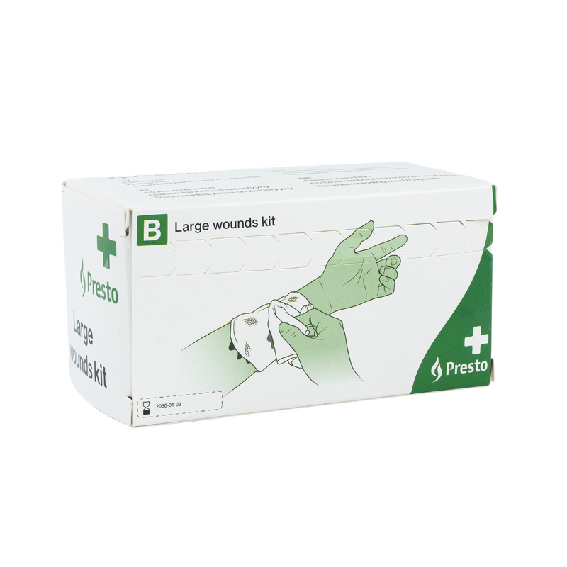 Presto Behandling av Stora sår-kit, Presto en av våra beprövade produkter inom första hjälpen. Det är alltid ett tryggt val med Presto Behandling av Stora sår-kit från Prestofirstaid.se