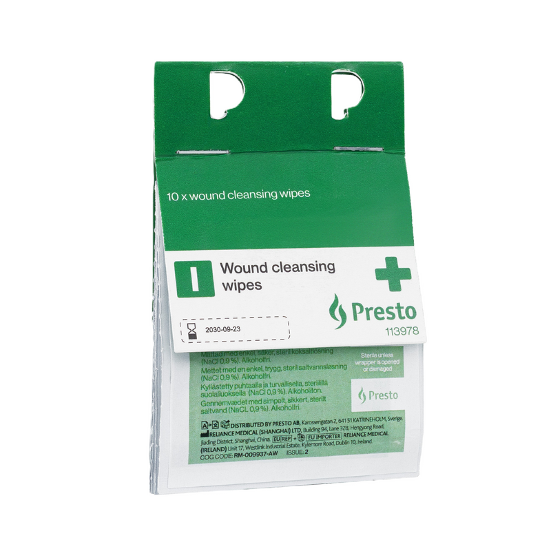 Presto Sårtvättsservetter 10-pack, Presto en av våra beprövade produkter inom första hjälpen. Det är alltid ett tryggt val med Presto Sårtvättsservetter 10-pack från Prestofirstaid.se