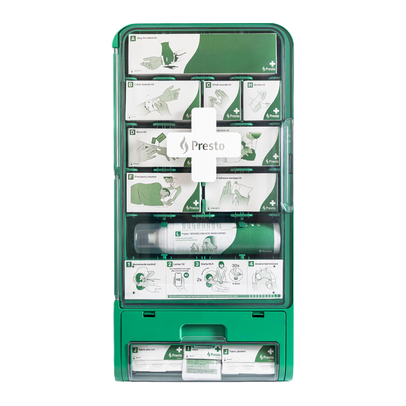 Presto Första Hjälpen-station, Presto en av våra beprövade produkter inom första hjälpen. Det är alltid ett tryggt val med Presto Första Hjälpen-station från Prestofirstaid.se