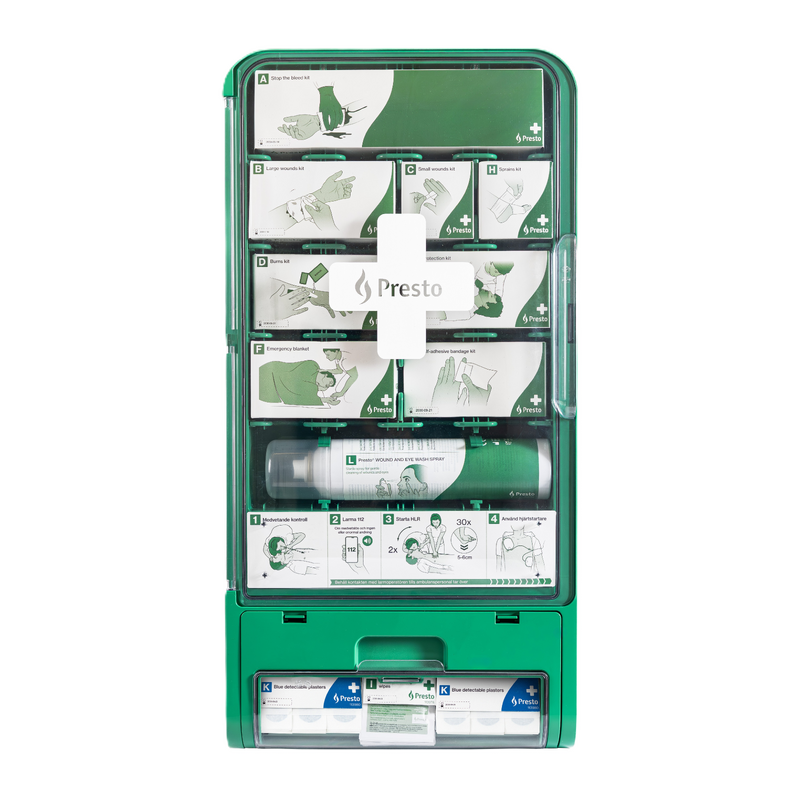 Presto Första Hjälpen-station Blå/HORECA, Presto en av våra beprövade produkter inom första hjälpen. Det är alltid ett tryggt val med Presto Första Hjälpen-station Blå/HORECA från Prestofirstaid.se