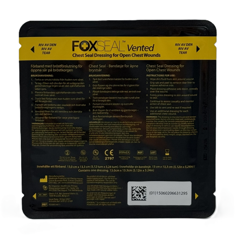 Foxseal Vented Chest Seal, Celox Medical en av våra beprövade produkter inom första hjälpen. Det är alltid ett tryggt val med Foxseal Vented Chest Seal från Prestofirstaid.se